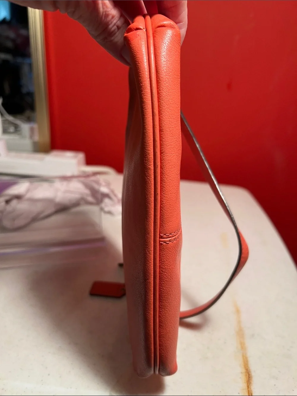 Coach Coral Orange Leather Wristlet with Gold Hardware